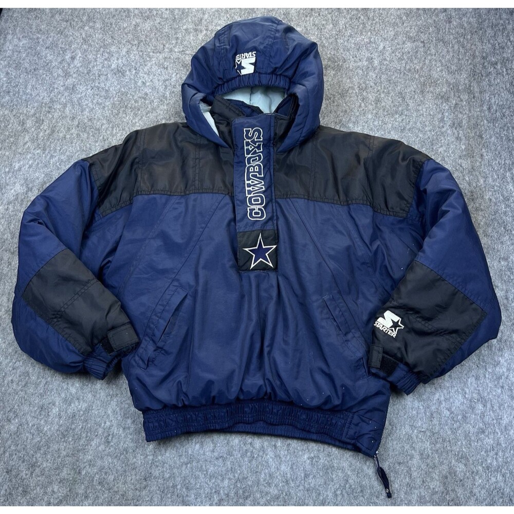 Vtg 90s Dallas Cowboys NFL Boy's Starter Jacket Puffer Pullover Nylon Size M
